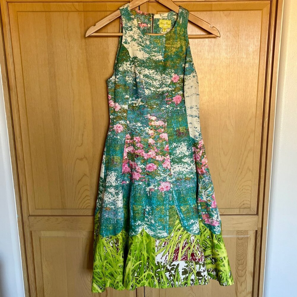Silk/linen sleeveless dress with photographic print